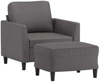 vidaXL Sofa Sessel mit Hocker Grau 60 cm Kunstleder