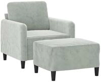 vidaXL Sofa Sessel mit Hocker Hellgrau 60 cm Samt