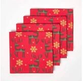 Homescapes Stoffserviette Weihnachtsservietten Rentier, 4er Set, rot