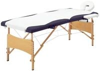 vidaXL Massageliege Massageliege Klappbar 2-Zonen mit Holzgestell Wei&szlig; und Lila