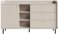 Beautysofa Kommode Gloria Sandbeige mit 1 T&uuml;r, 3 Schubladen und Offene Regale