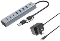 Conceptronic USB-Verteiler HUBBIES20GP 7-Port USB 3.2 Gen 1 Hub mit Netzteil, 5Gbps,