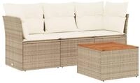 vidaXL Gartenlounge-Set 4-tlg. Garten-Sofagarnitur mit Kissen Beige Poly Rattan,