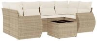 vidaXL Gartenlounge-Set 7-tlg. Garten-Sofagarnitur mit Kissen Beige Poly Rattan,