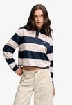 Langarm-Poloshirt SUPERDRY "ATH ESS CROPPED STRIPE RUGBY", Damen, Gr. XS, navy, pink