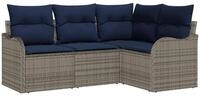 vidaXL Gartenlounge-Set Gartensofa-set Grau Poly-Rattan, (4-tlg)