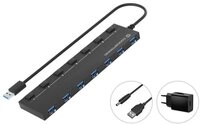Conceptronic USB-Verteiler HUBBIES19BP 7-Port-USB 3.0-Hub mit Netzteil, 90 cm...