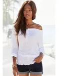 LASCANA Carmenshirt mit 3/4-&Auml;rmeln, Blusenshirt mit Bindeband und Gummizug...