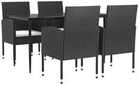 vidaXL Garten-Essgruppe 5-tlg. Garten-Essgruppe Schwarz Poly Rattan und Stahl,