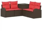 vidaXL Gartensofa Sofa Set 5 stk. Braun und Rot Polyrattan und Stahl, 5 Teile