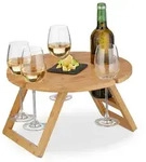 relaxdays Tabletttisch Runder Picknick Weintisch aus Bambus (1-St) braun