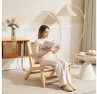 HOMCOM Relaxsessel Sessel, Stuhl mit Rattan-R&uuml;ckenlehne, Holzrahmen, Lesesessel