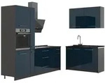 Vicco Winkelk&uuml;che Fame-Line, Dunkelblau Hochglanz/Anthrazit, 220 x 120 cm ohne