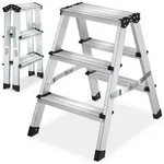 tectake Teleskopleiter Doppelseitige Aluminium Trittleiter 3 Stufen,...