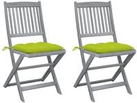 vidaXL Gartenstuhl Klappst&uuml;hle, 2 St&uuml;ck, mit Kissen, aus massivem nholz (2 St)