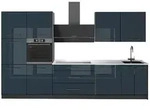 Vicco K&uuml;chenzeile Fame-Line, Dunkelblau Hochglanz/Anthrazit, 340 cm, AP Marmor blau