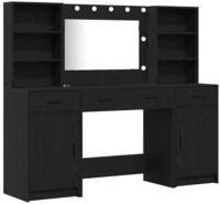 vidaXL Schminktisch Schminktischset mit LED 3 stk. Schwarz Eichen-Optik (3-St)