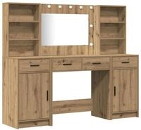 vidaXL Schminktisch Schminktischset mit LED 3 Stk. Artisan-Eiche Holzwerkstoff...