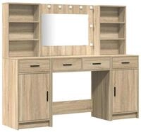 vidaXL Schminktisch Schminktischset mit LED 3 stk. Sonoma-Eiche Holzwerkstoff...