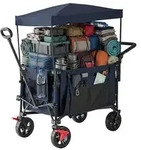 relaxdays Bollerwagen Faltbarer Bollerwagen mit Dach (1-tlg), blau blau|schwarz