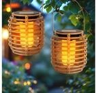 Spetebo LED Windlicht Mini Solar Leuchte in Rattan Optik - 11 x 10 cm - 2er Set,