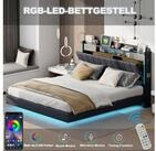 STILVORA Polsterbett 160&times;200 bett mit Steckdose & LED & Stauraum,Bettgestell...