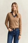 Gant Strickpullover STRETCH COTTON CABLE V-NECK mit Logostickerei auf der Brust
