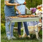 Herzberg Standgrill Tragbarer Camping-Grill (Edelstahl, 60x40cm) mit praktischer