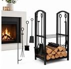 Mucola Kaminholzregal Feuerholzablage 6-tlg. Kaminbesteck Kaminhandschuhe