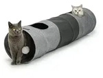 lionto Agility-Tunnel f&uuml;r Katzen, Spieltunnel erweiterbar & platzsparend, grau,