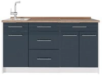 Vicco K&uuml;chenzeile Fame-Line, Dunkelblau Hochglanz/Wei&szlig;, 150 cm, AP Eiche