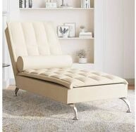 vidaXL Chaiselongue, Massage-Chaiselongue mit Nackenrolle Creme Stoff