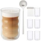 relaxdays Gl&auml;ser-Set Latte Macchiato Gl&auml;ser mit L&ouml;ffel, 6-tlg., Glas, 6er...