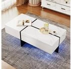 OKWISH Couchtisch Hochglanz Couchtisch mit LED-System und Marmoroptik f&uuml;r