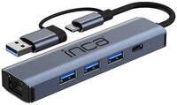 INCA USB-Verteiler Inca IUTP-5T Schnittstellen-Hub USB Typ-C 1000 Mbit/s Grau