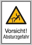 SafetyMarking Warnschild, Alu gepr&auml;gt Absturzgefahr 262 x 371 mm