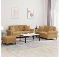 vidaXL Sofa, 3-tlg. Sofagarnitur mit Kissen Braun Samt