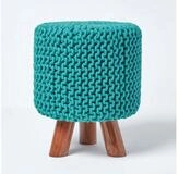 Homescapes Fu&szlig;hocker Gestrickter Fu&szlig;hocker, 42 cm hoch, petrol