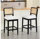 LuxusKollektion Barhocker Barhocker Rattan R&uuml;ckenlehne Holzbeine Leinen K&uuml;che