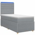 vidaXL Bett LED Boxspringbett mit Matratze Hellgrau 90 x 190 cm Stoff (1-tlg)