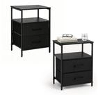 relaxdays Nachttisch mit 2 Schubladen & Ablagen (2-St), schwarz, 2er-Pack