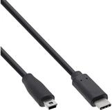 Inline USB 2.0 Kabel, USB-C Stecker an Mini-B Stecker, schwarz, 1m USB-Kabel