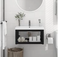 vidaXL Badezimmerspiegelschrank vidaXL Badezimmer Wand-Waschtischgestell Schwarz