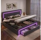 MODFU Polsterbett Anthrazit-Hollandvelours & LED-Beleuchtung (Packung, 1-tlg.,...