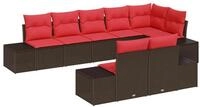 vidaXL Gartenlounge-Set Gartensofa-set 8 stk. Braun und Rot Poly Rattan, (8-tlg)