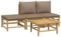 vidaXL Gartenlounge-Set 4-tlg. Garten-Lounge-Set mit Taupe Kissen Bambus,...