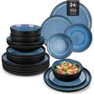 LuxusKollektion Tafelservice Geschirrset Steingut 6 Personen 24tlg Blau Teller...