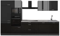 Vicco K&uuml;chenzeile R-Line, Schwarz Hochglanz/Anthrazit, 340 cm Arbeitsplatte...