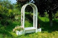 KHW Gartenbank Br&uuml;ssel, mit Rosenbogen und zwei Pflanzk&auml;sten, wei&szlig;