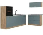 Vicco K&uuml;chenzeile R-Line, Blau-Grau/Goldkraft Eiche, 220 cm Arbeitsplatte...